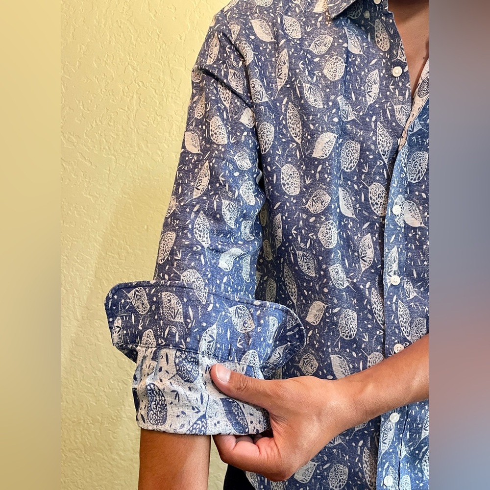 J. Hilburn Linen-Cotton LS Pattern Shirt - Like Large